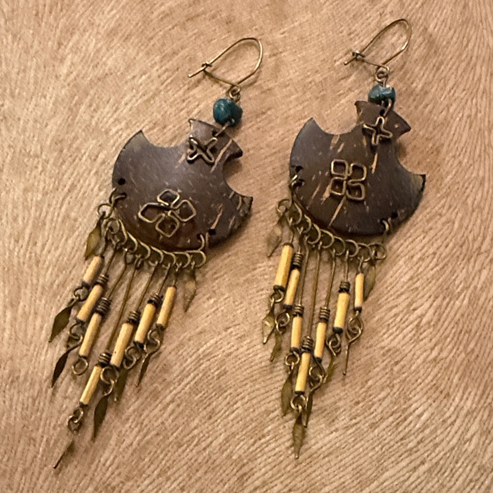 Artisan Brown and Gold Dangle Earrings